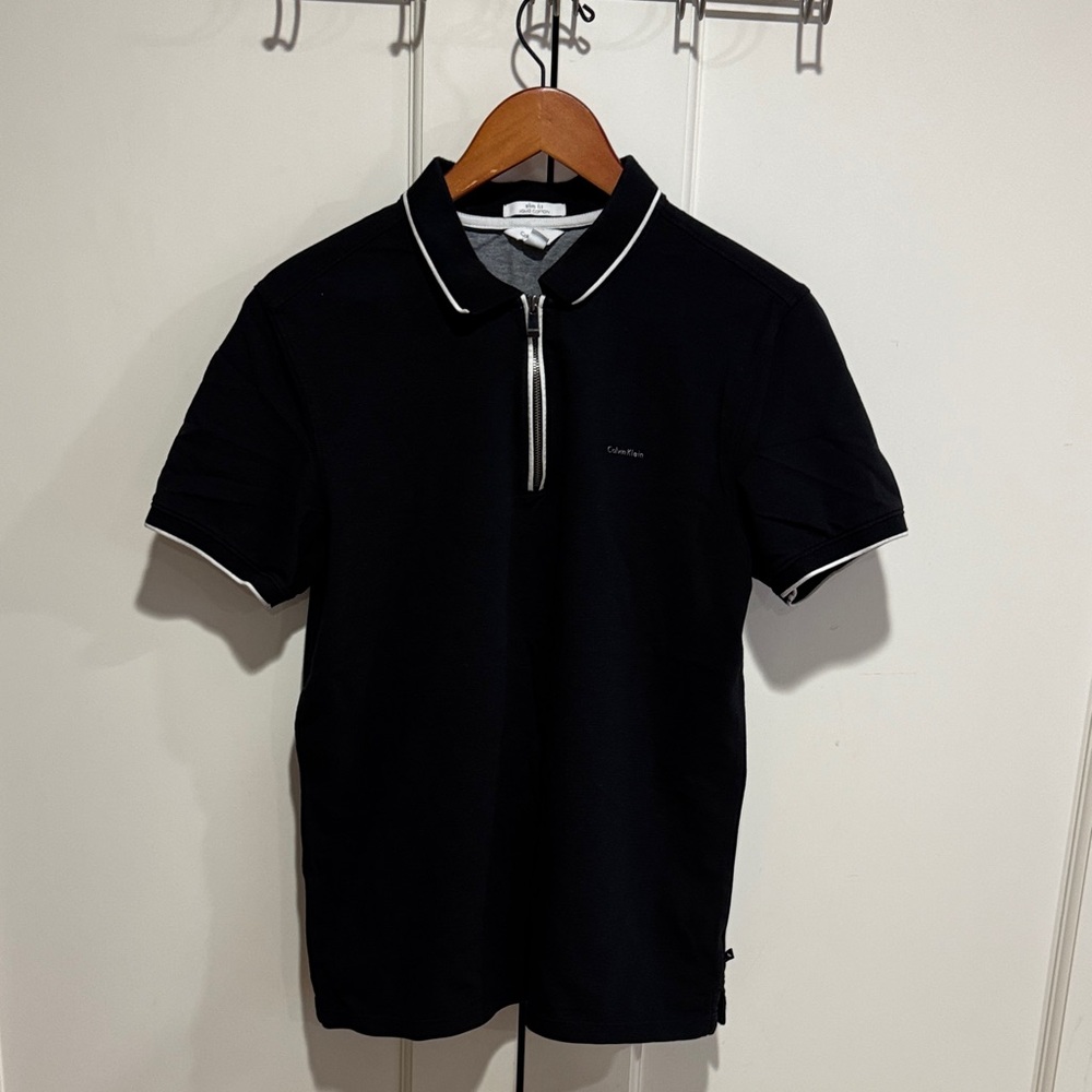 Black Polo 1/4 Zip Shirt with White Trim